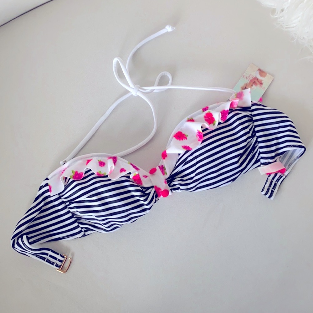 NWT Victoria’s Secret Bikini Bandeau Halter Top in Neon Rose Stripe